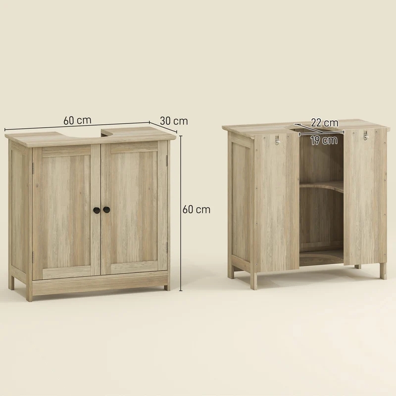 Meuble sous lavabo 60 x 30 x 60 cm rangement optimisé étagère réglable moderne contemporain finition mate en MDF gris 21_0001844