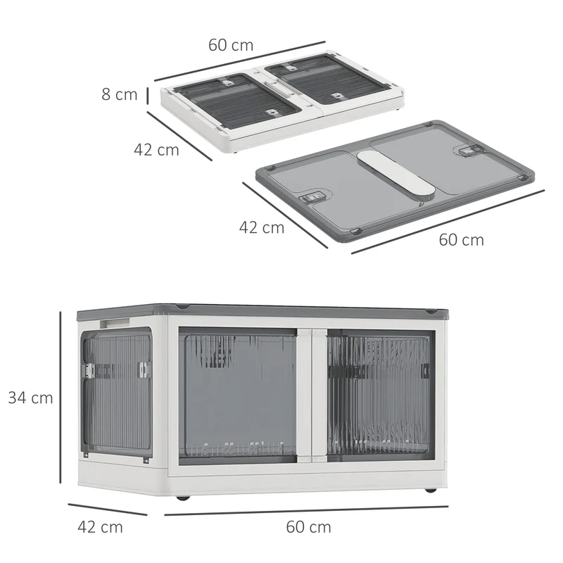 Lot de 3 bacs pliables salon bureau voiture 60 x 42 x 34 cm accès 5 côtés roulettes design épuré en polypropylène blanc 21_0002933