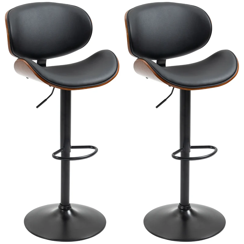 Lot de 2 tabourets de bar 53 x 52 x 92-112 cm assise ergonomique réglable vintage contemporain cuisine salon en PU noir 21_0002304