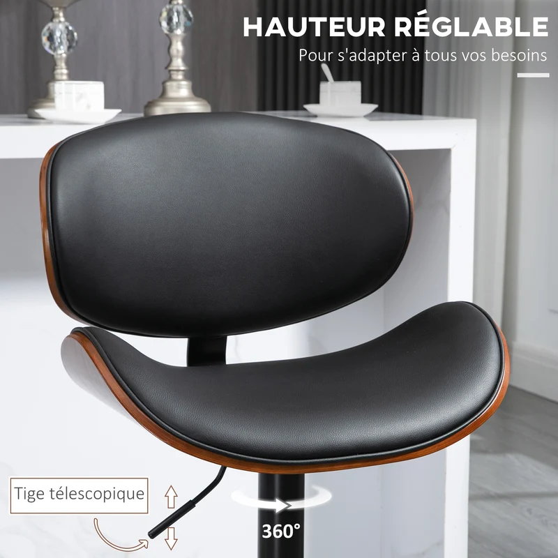 Lot de 2 tabourets de bar 53 x 52 x 92-112 cm assise ergonomique réglable vintage contemporain cuisine salon en PU noir 21_0002304