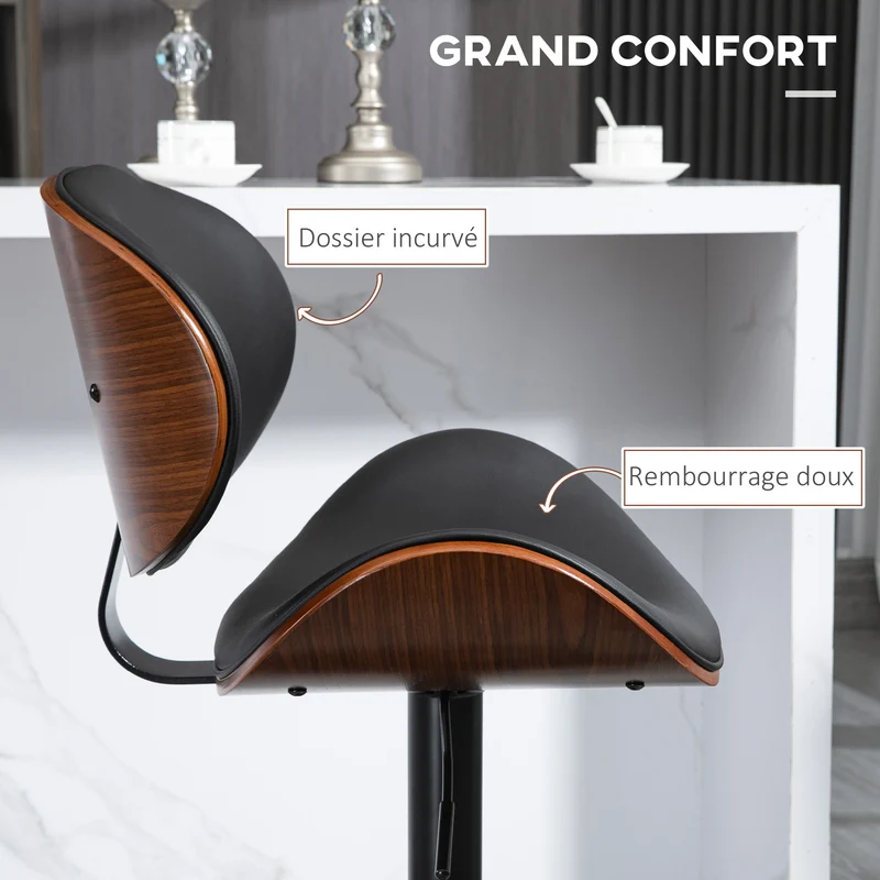 Lot de 2 tabourets de bar 53 x 52 x 92-112 cm assise ergonomique réglable vintage contemporain cuisine salon en PU noir 21_0002304
