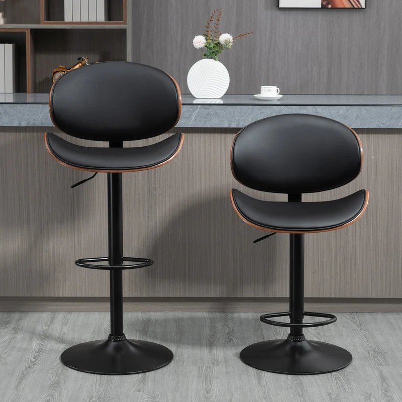 Lot de 2 tabourets de bar 53 x 52 x 92-112 cm assise ergonomique réglable vintage contemporain cuisine salon en PU noir 21_0002304