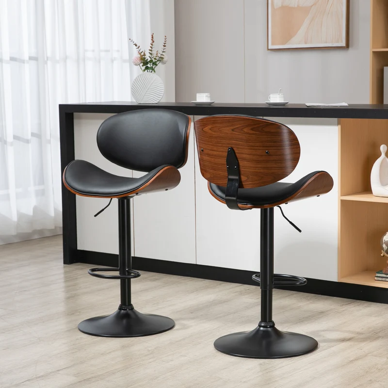 Lot de 2 tabourets de bar 53 x 52 x 92-112 cm assise ergonomique réglable vintage contemporain cuisine salon en PU noir 21_0002304