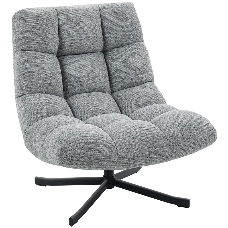 Fauteuil de salon sans accoudoirs pivotant 75 x 95 x 90 cm assise large 360° confortable minimaliste en chenille gris 21_0003589