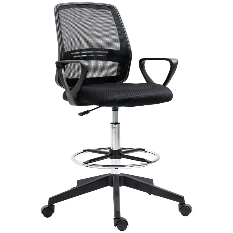 Fauteuil de bureau assise haute réglable 59.5 x 60 x 126 cm pivotant assise ergonomique rembourrée design en tissu noir 21_0006157