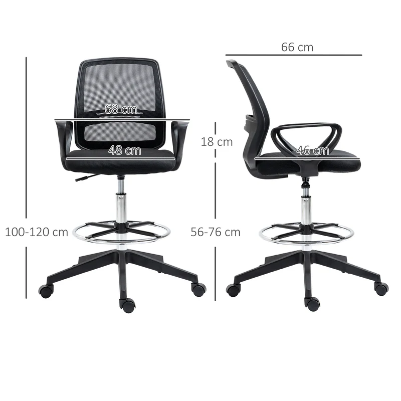 Fauteuil de bureau assise haute réglable 59.5 x 60 x 126 cm pivotant assise ergonomique rembourrée design en tissu noir 21_0006157