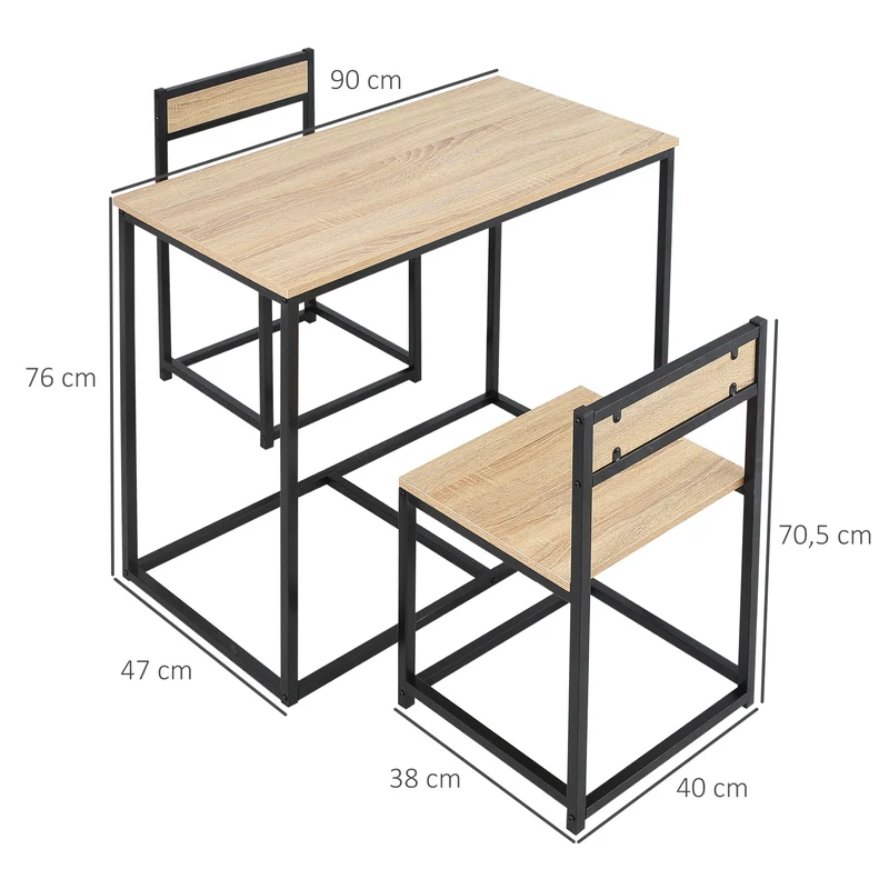 Ensemble table et chaises cuisine 90 x 47 x 76 cm gain de place pratique encastrables industriel tendance en métal noir 21_0002230