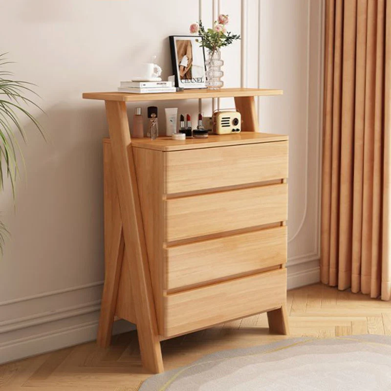 Traditional Chinese Solid Wood Multi-Layer Board Rubberwood Rectangular Sideboard 4-Drawer Storage Cabinet For Living Room