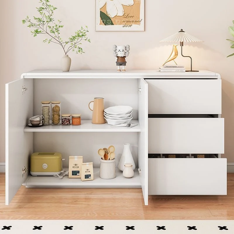 Modern Minimalist Wood Panels Metal Rounded Square Rectangle Storage Cabinet With 3 Drawers For Living Room