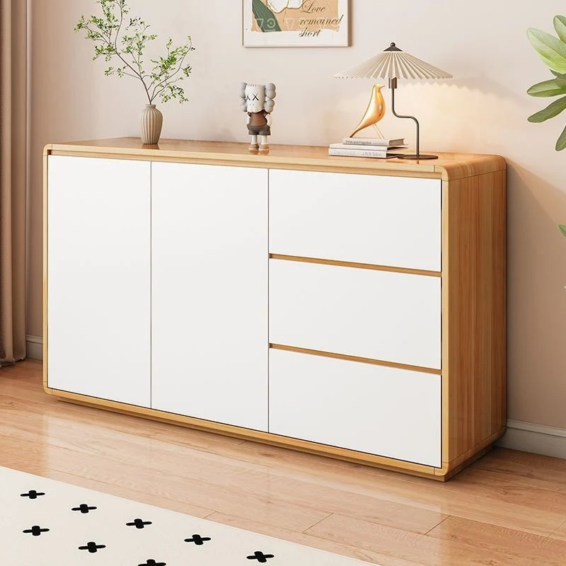 Modern Minimalist Wood Panels Metal Rounded Square Rectangle Storage Cabinet With 3 Drawers For Living Room