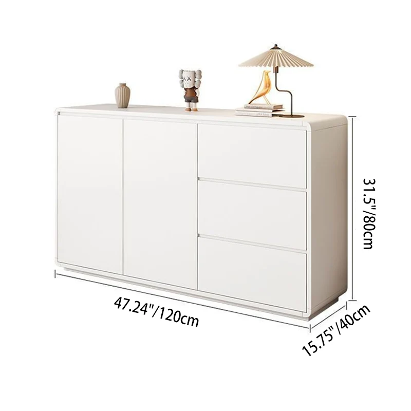 Modern Minimalist Wood Panels Metal Rounded Square Rectangle Storage Cabinet With 3 Drawers For Living Room