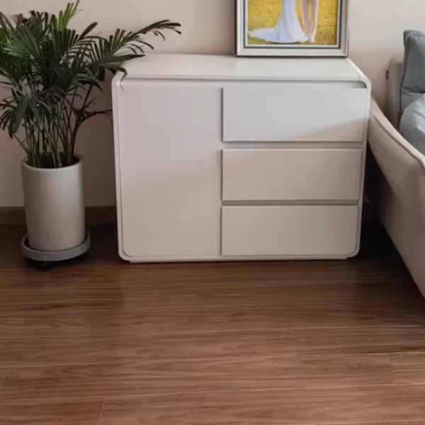 Modern Minimalist Wood Panels Metal Rounded Square Rectangle Storage Cabinet With 3 Drawers For Living Room