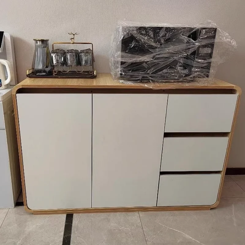 Modern Minimalist Wood Panels Metal Rounded Square Rectangle Storage Cabinet With 3 Drawers For Living Room