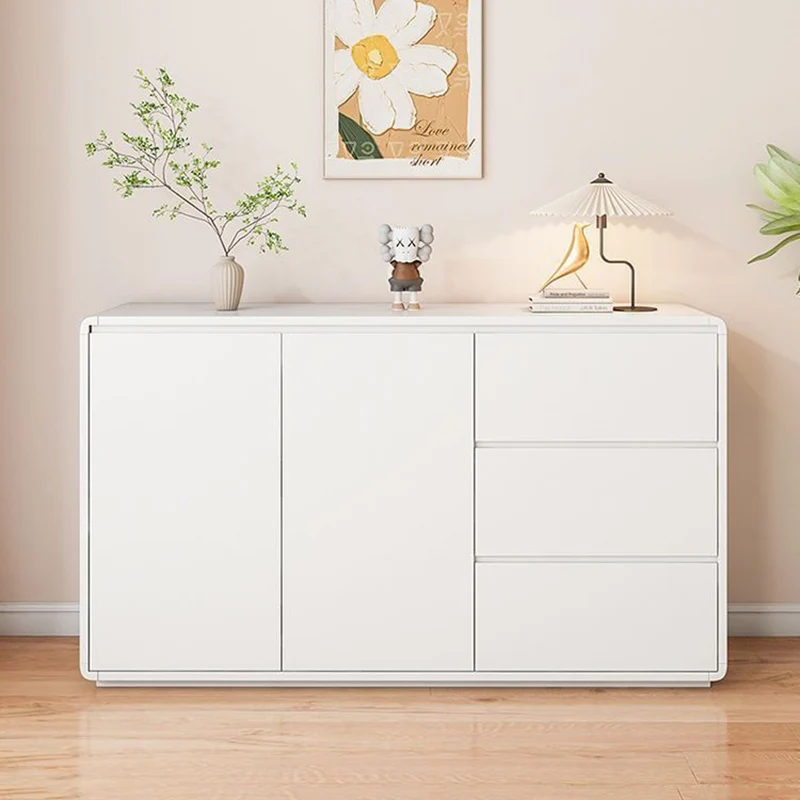 Modern Minimalist Wood Panels Metal Rounded Square Rectangle Storage Cabinet With 3 Drawers For Living Room