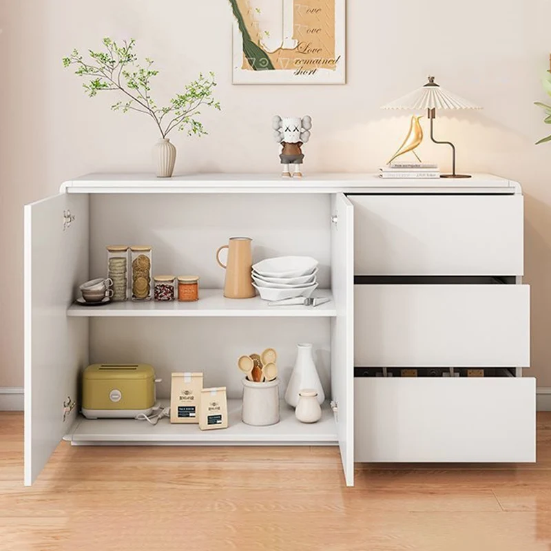 Modern Minimalist Wood Panels Metal Rounded Square Rectangle Storage Cabinet With 3 Drawers For Living Room