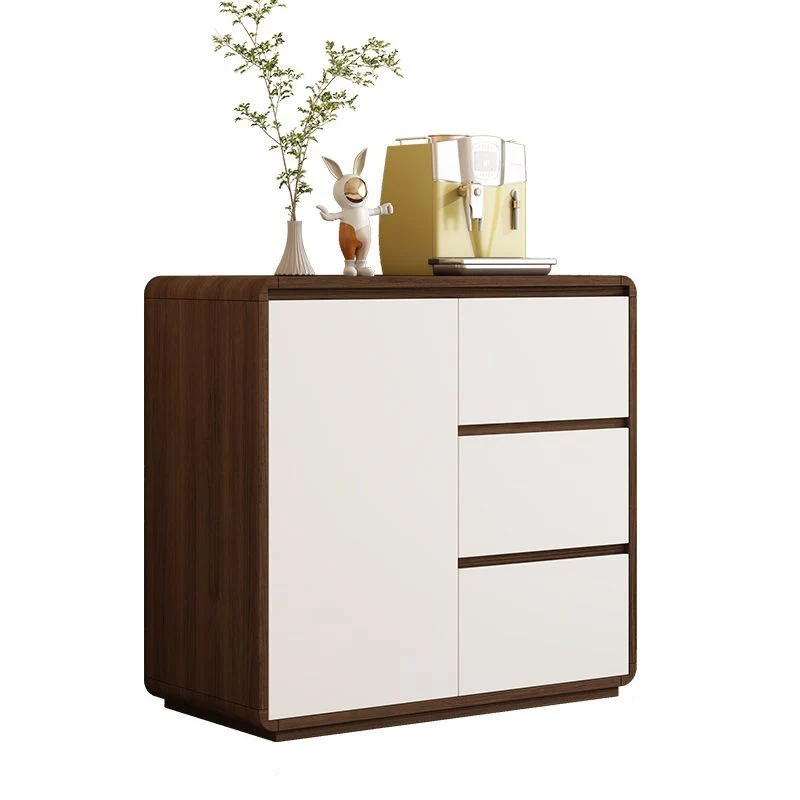 Modern Minimalist Wood Panels Metal Rounded Square Rectangle Storage Cabinet With 3 Drawers For Living Room
