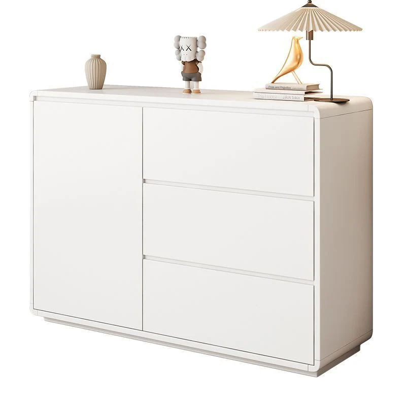 Modern Minimalist Wood Panels Metal Rounded Square Rectangle Storage Cabinet With 3 Drawers For Living Room