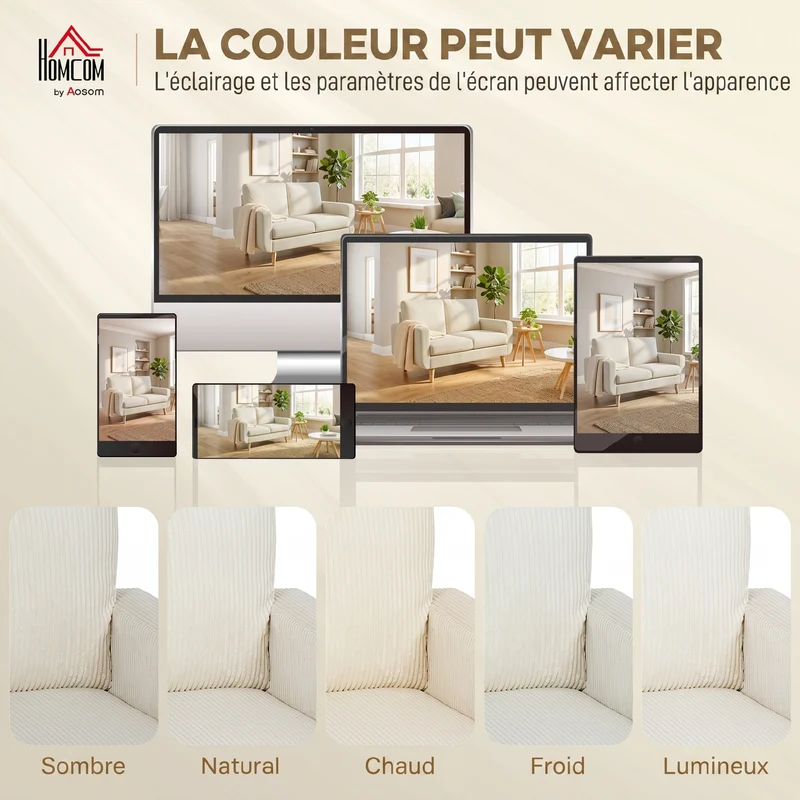 Canapé 2 places salon 134 x 74 x 84 cm assise rembourrée ressorts ensachés confort contemporain en velours côtelé crème 21_0003647