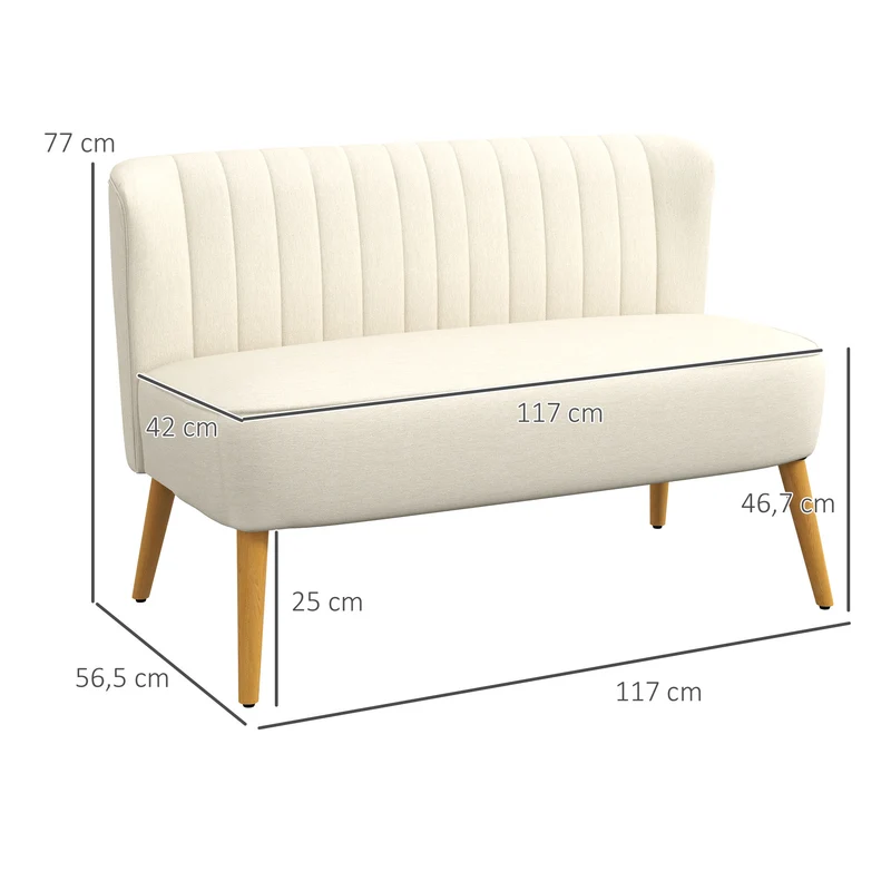 Canapé 2 places compact 117 x 57 x 77 cm assise rembourrée profonde gain de place moderne scandinave en polyester crème 21_0001737