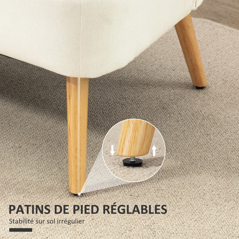 Canapé 2 places compact 117 x 57 x 77 cm assise rembourrée profonde gain de place moderne scandinave en polyester crème 21_0001737