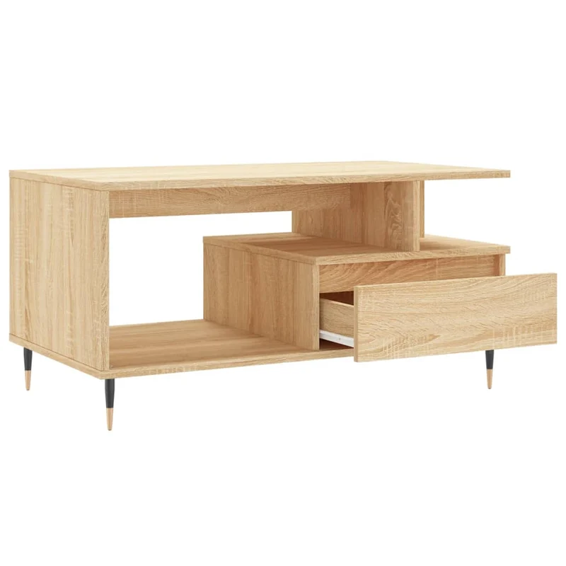 Table basse avec tiroir et étagèr design rustique 90 x 49 x 45 cm bois d'ingénierie couleur chêne et métal DEC039031