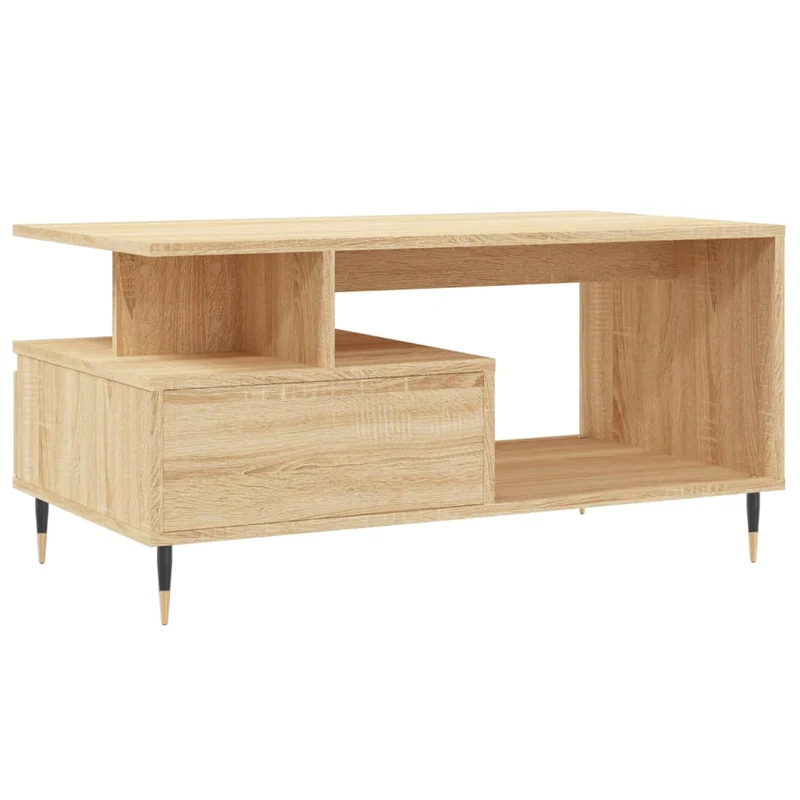 Table basse avec tiroir et étagèr design rustique 90 x 49 x 45 cm bois d'ingénierie couleur chêne et métal DEC039031