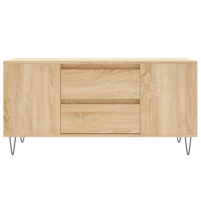 Table basse avec tiroirs et étagères design rustique moderne 102 x 44,5 x 50 cm bois d'ingénierie couleur chêne et métal DEC038891