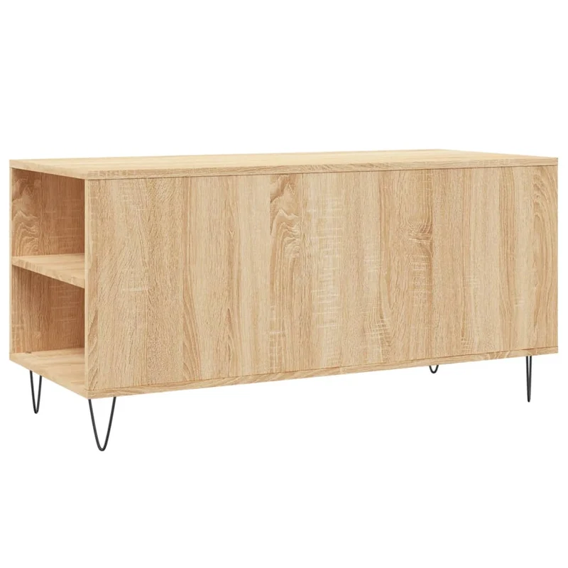 Table basse avec tiroirs et étagères design rustique moderne 102 x 44,5 x 50 cm bois d'ingénierie couleur chêne et métal DEC038891