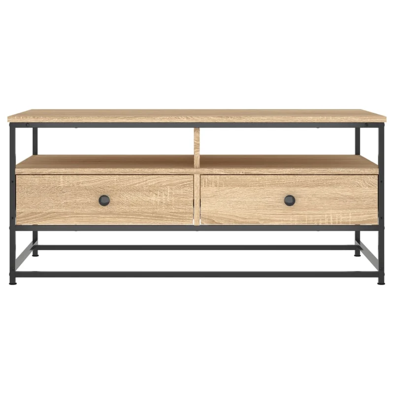 Table basse avc tiroirs et étagère design rustique moderne 100 x 51 x 45 cm bois d'ingénierie couleur chêne et métal DEC038879