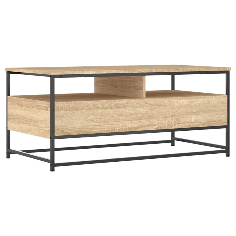 Table basse avc tiroirs et étagère design rustique moderne 100 x 51 x 45 cm bois d'ingénierie couleur chêne et métal DEC038879