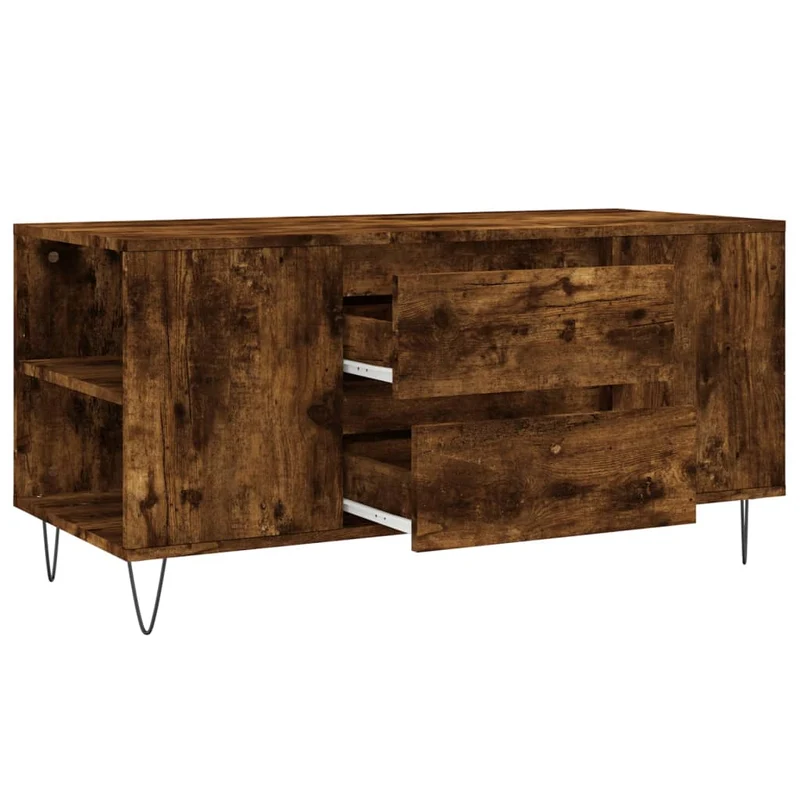 Table basse avec tiroir et étagères design rustique 102 x 44,5 x 50 cm bois d'ingénierie marron et métal DEC038356