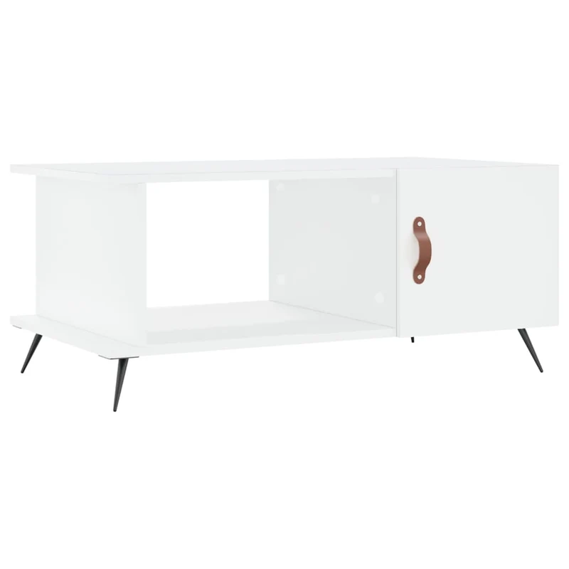 Table basse avec 2 compartiments design moderne et contemporaine 90 x 50 x 40 cm bois d'ingénierie blanc et fer DEC038012