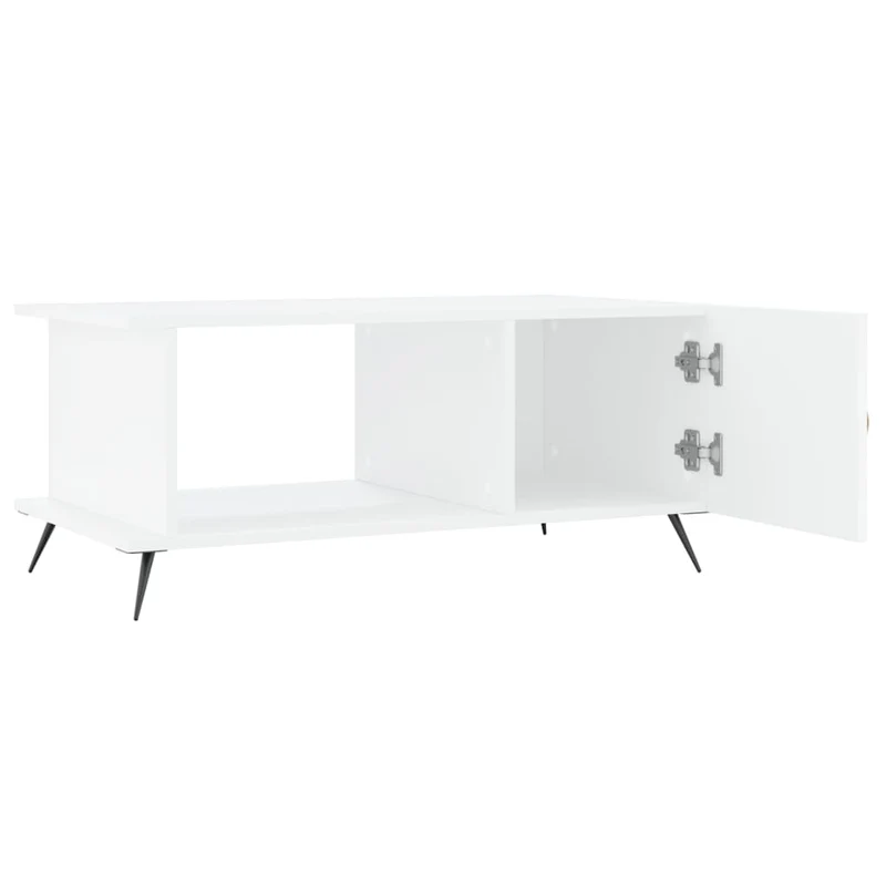 Table basse avec 2 compartiments design moderne et contemporaine 90 x 50 x 40 cm bois d'ingénierie blanc et fer DEC038012