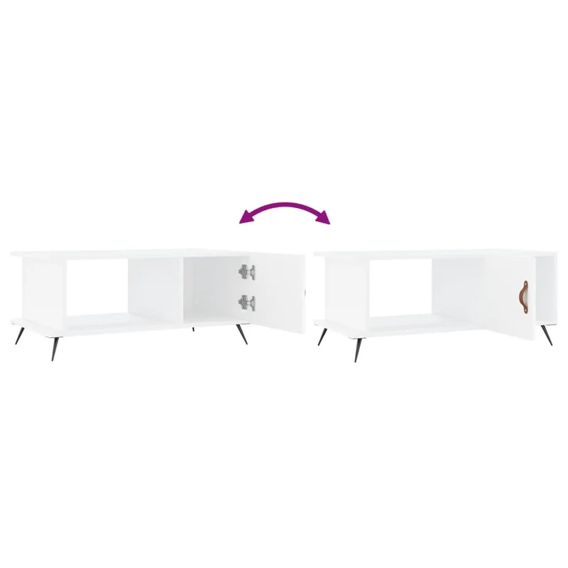 Table basse avec 2 compartiments design moderne et contemporaine 90 x 50 x 40 cm bois d'ingénierie blanc et fer DEC038012