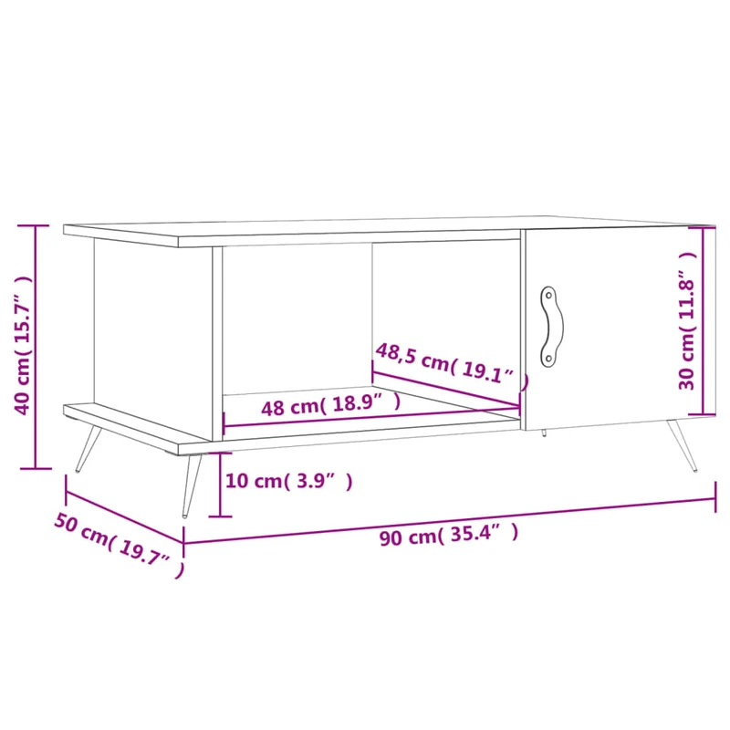 Table basse avec 2 compartiments design moderne et contemporaine 90 x 50 x 40 cm bois d'ingénierie blanc et fer DEC038012