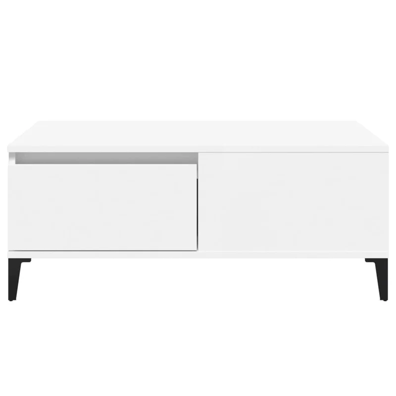 Table basse avec tiroir design moderne et contemporaine 90 x 50 x 36,5 cm bois d'ingénierie blanc et métal DEC037995
