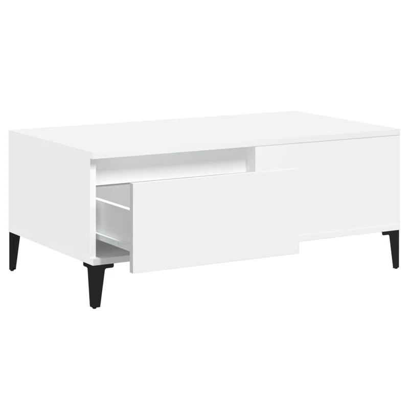 Table basse avec tiroir design moderne et contemporaine 90 x 50 x 36,5 cm bois d'ingénierie blanc et métal DEC037995
