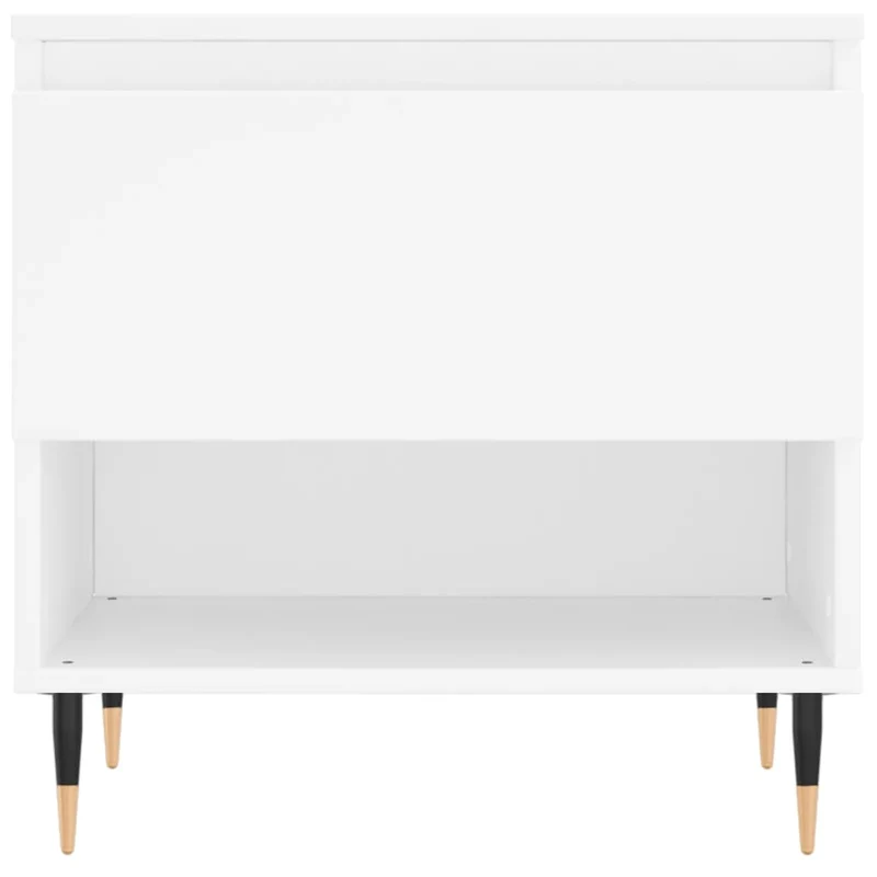 Table basse de salon avec tiroir design moderne 50 x 46 x 50 cm bois d’ingénierie blanc et métal DEC037875