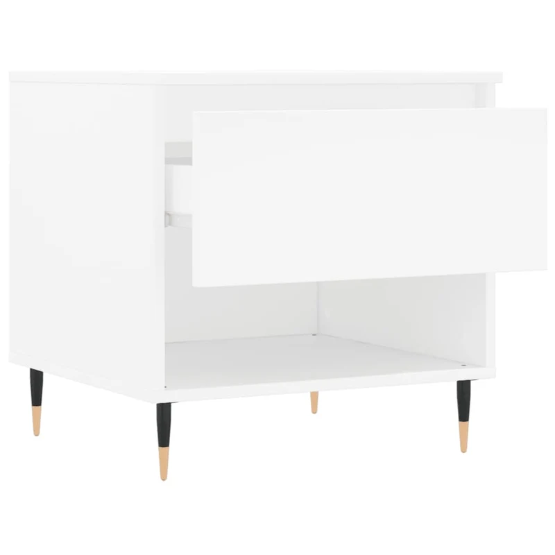 Table basse de salon avec tiroir design moderne 50 x 46 x 50 cm bois d’ingénierie blanc et métal DEC037875