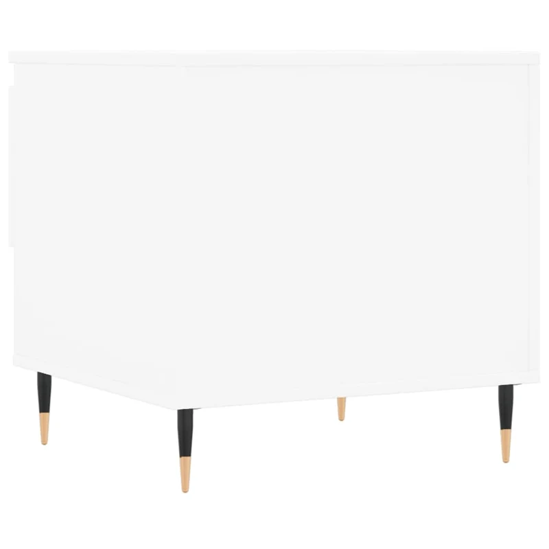 Table basse de salon avec tiroir design moderne 50 x 46 x 50 cm bois d’ingénierie blanc et métal DEC037875