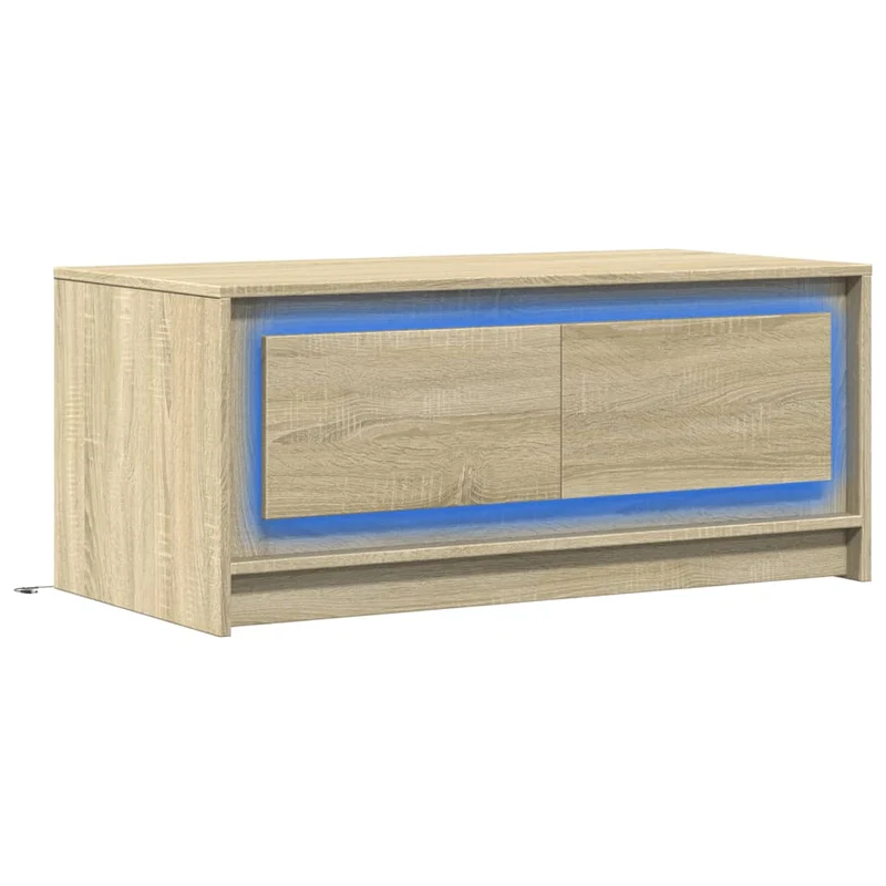 Table basse de salon design moderne avec lumières LED en bois d'ingénierie couleur chêne DEC037655