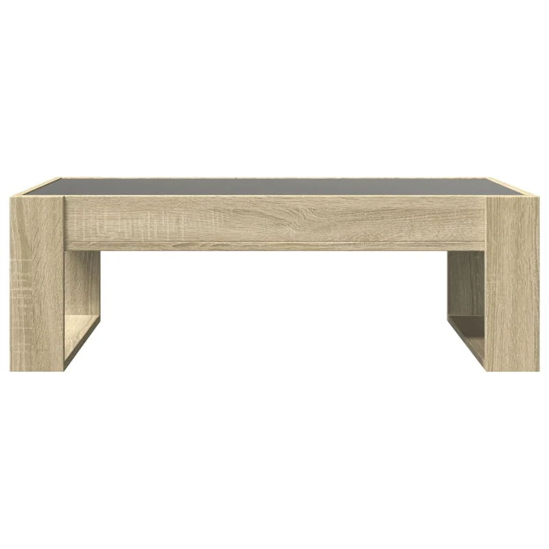 Table basse de salon design moderne avec LED 90 x 53 x 30 cm bois d'ingénierie couleur chêne et verre DEC037493