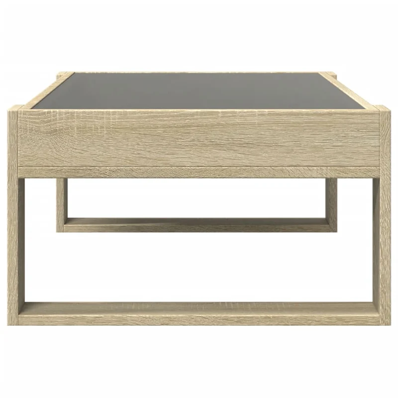 Table basse de salon design moderne avec LED 90 x 53 x 30 cm bois d'ingénierie couleur chêne et verre DEC037493
