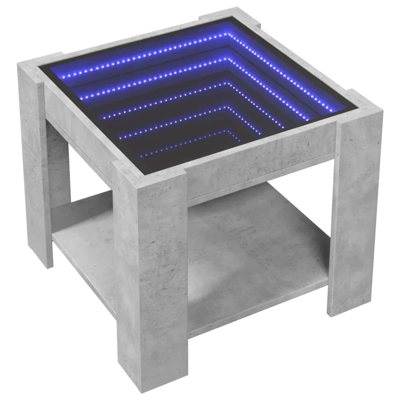 Table basse de salon design moderne avec LED 53 x 53 x 45 cm bois d'ingénierie gris et verre DEC037426