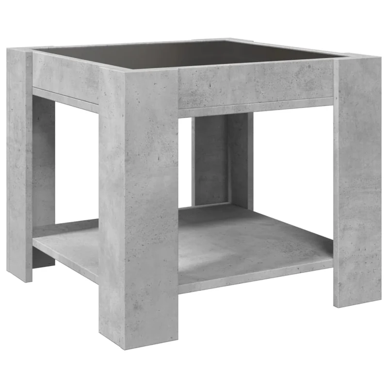 Table basse de salon design moderne avec LED 53 x 53 x 45 cm bois d'ingénierie gris et verre DEC037426