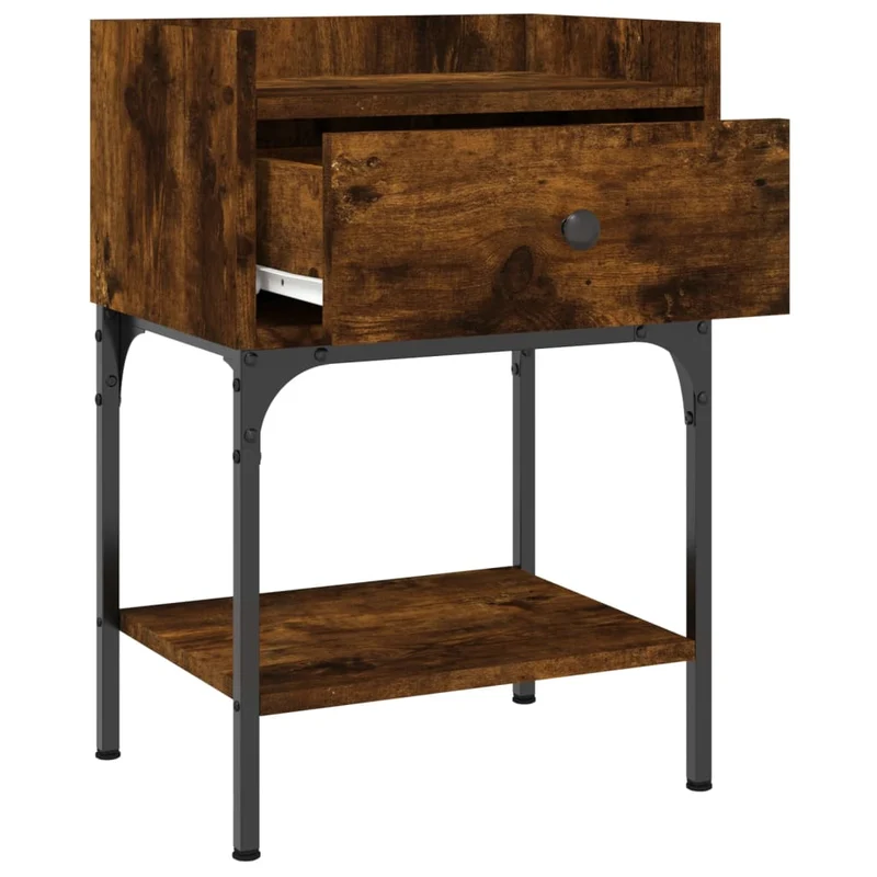 Table de chevet avec tiroir et étagère 40,5 x 31 x 60 cm bois d'ingénierie marron et métal DEC033551
