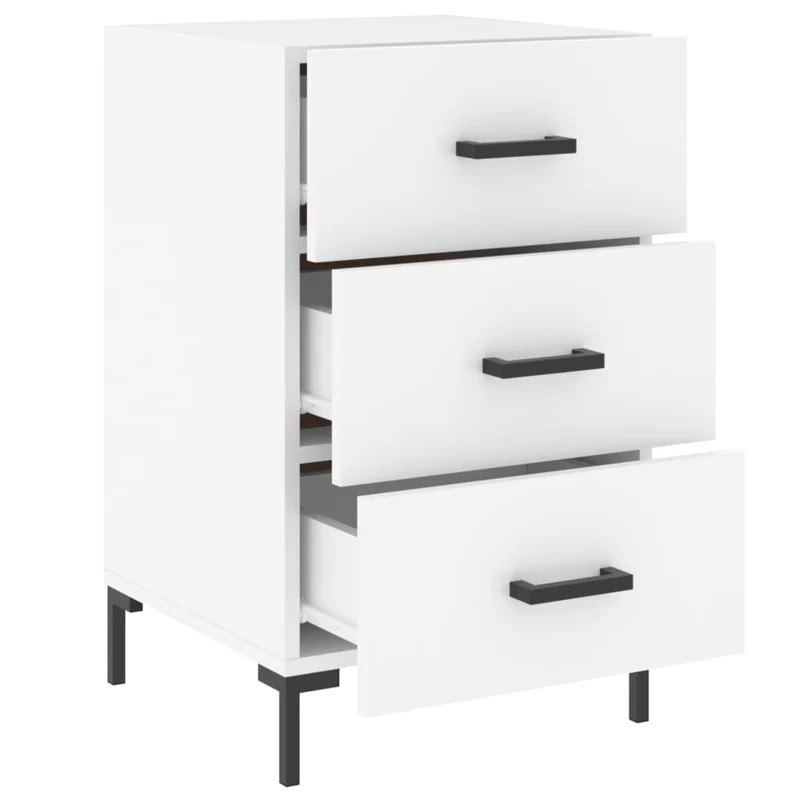 Table de chevet avec 3 tiroirs 40 x 40 x 66 cm bois d'ingénierie blanc et fer DEC033402