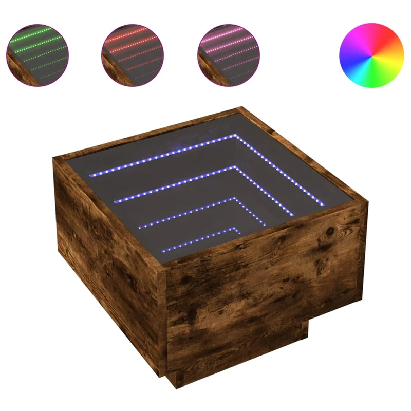 Table de chevet avec LED 40 x 40 x 30 cm bois d'ingénierie marron et verre DEC033130