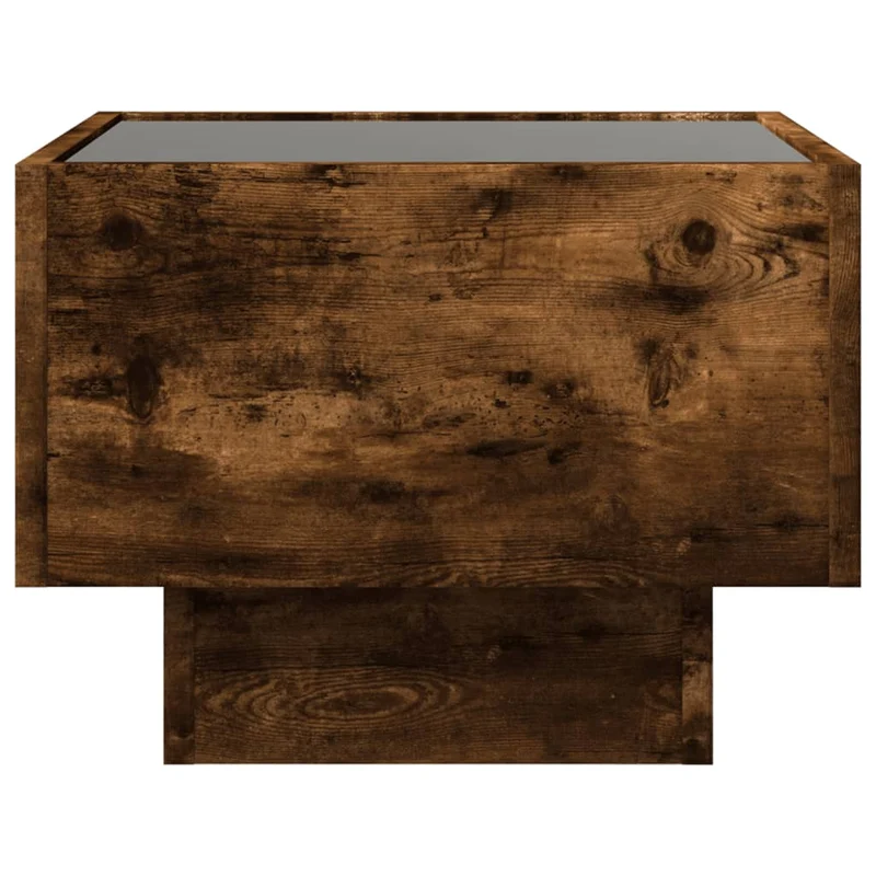 Table de chevet avec LED 40 x 40 x 30 cm bois d'ingénierie marron et verre DEC033130