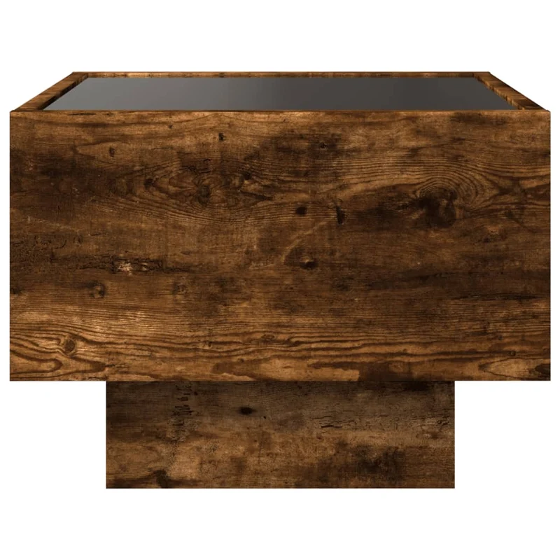 Table de chevet avec LED 40 x 40 x 30 cm bois d'ingénierie marron et verre DEC033130